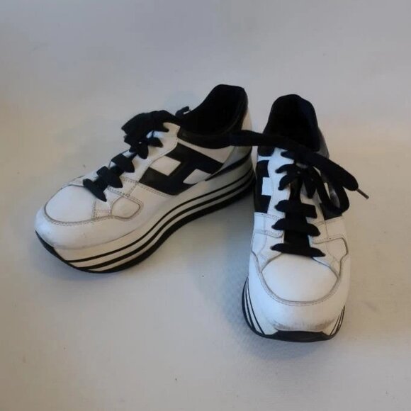 Womens Hogan White Black Platform Leather Maxi H222 Sneakers 39 US/8 - Picture 4 of 15